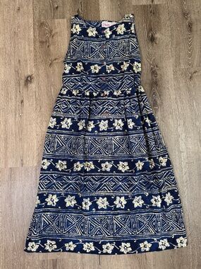 Vintage Phases XL 100% Cotton Hibiscus Floral Tie Back Dress Boho Resort Maxi